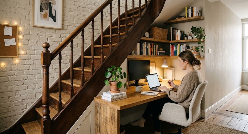 Aménagement malin : bureau sous l'escalier