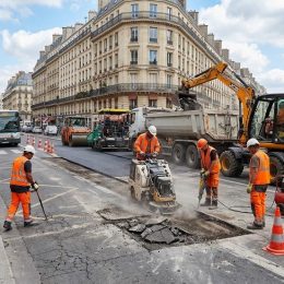 Machines de travaux publics sur chantier urbain